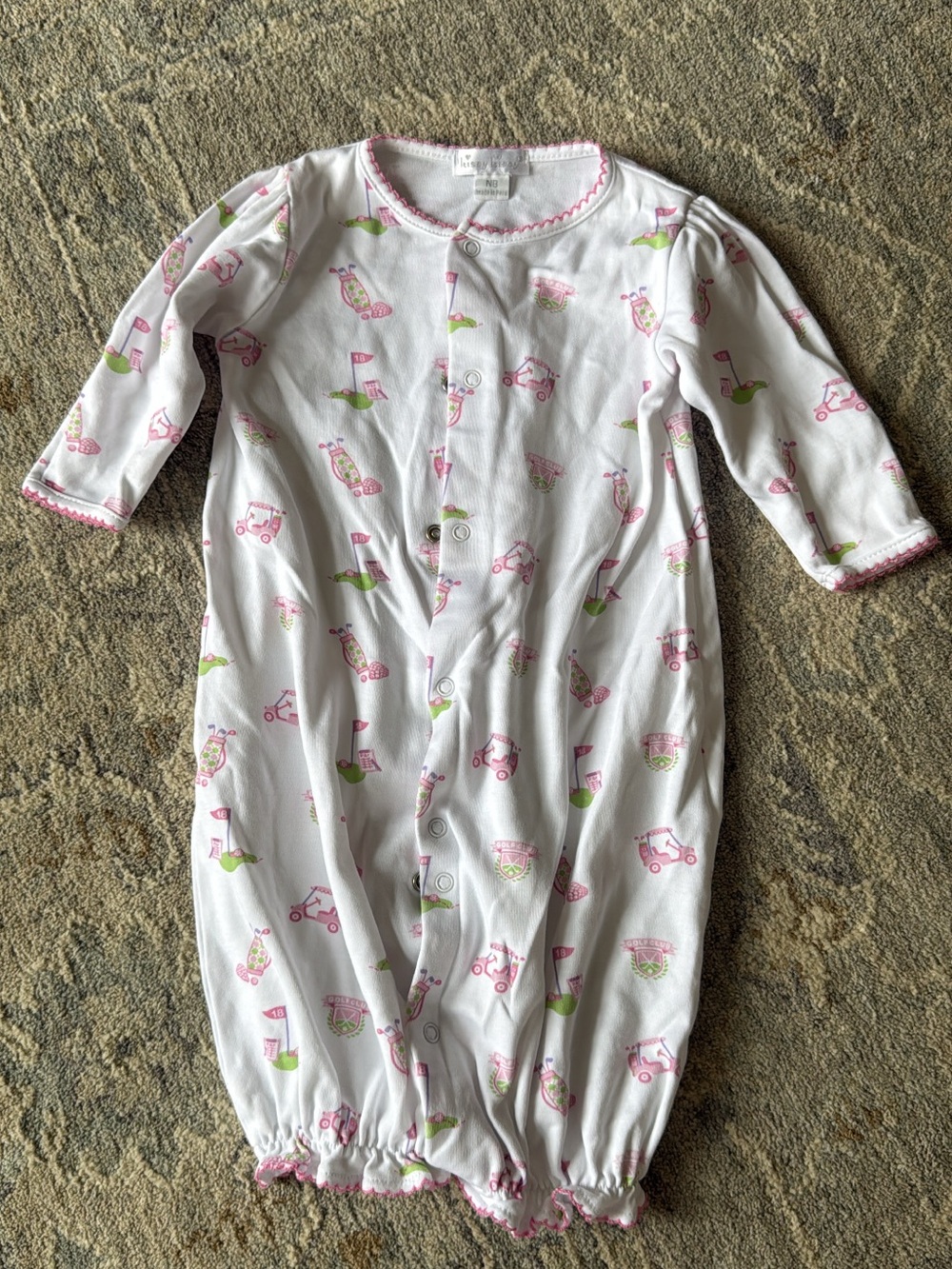 Kissy Kissy White Pajama Gown with Pink and Green Golf Cart Print